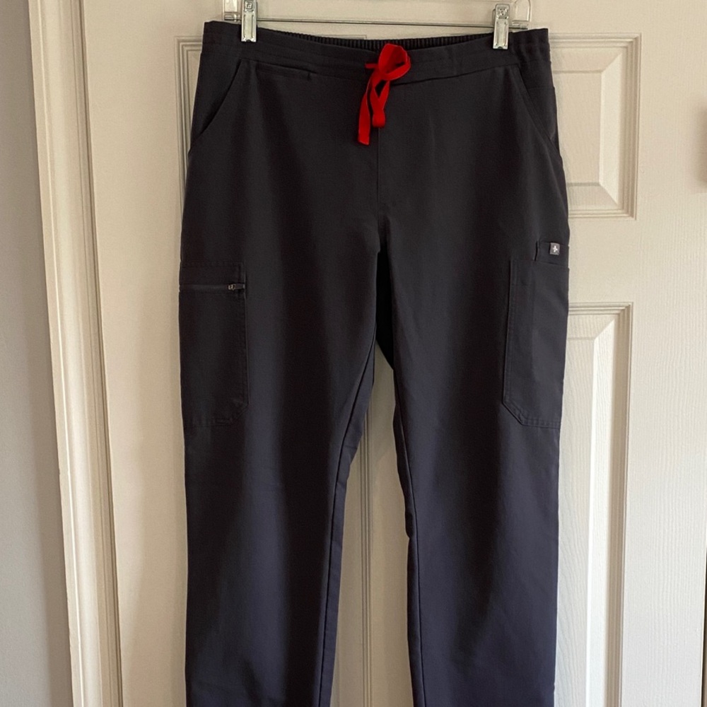 Figs Charcoal Scrub Pants with Red Drawstring